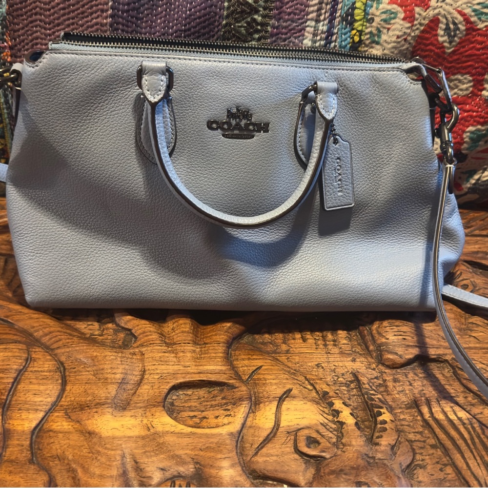 Coach Light Blue Pebble Leather Georgia Satchel with Detachable Strap